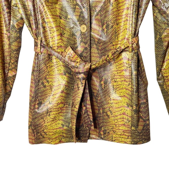 Vintage Buttons Snake Print Vegan Leather Retro Belted Women’s Blaxer Sz L - Picture 4 of 12